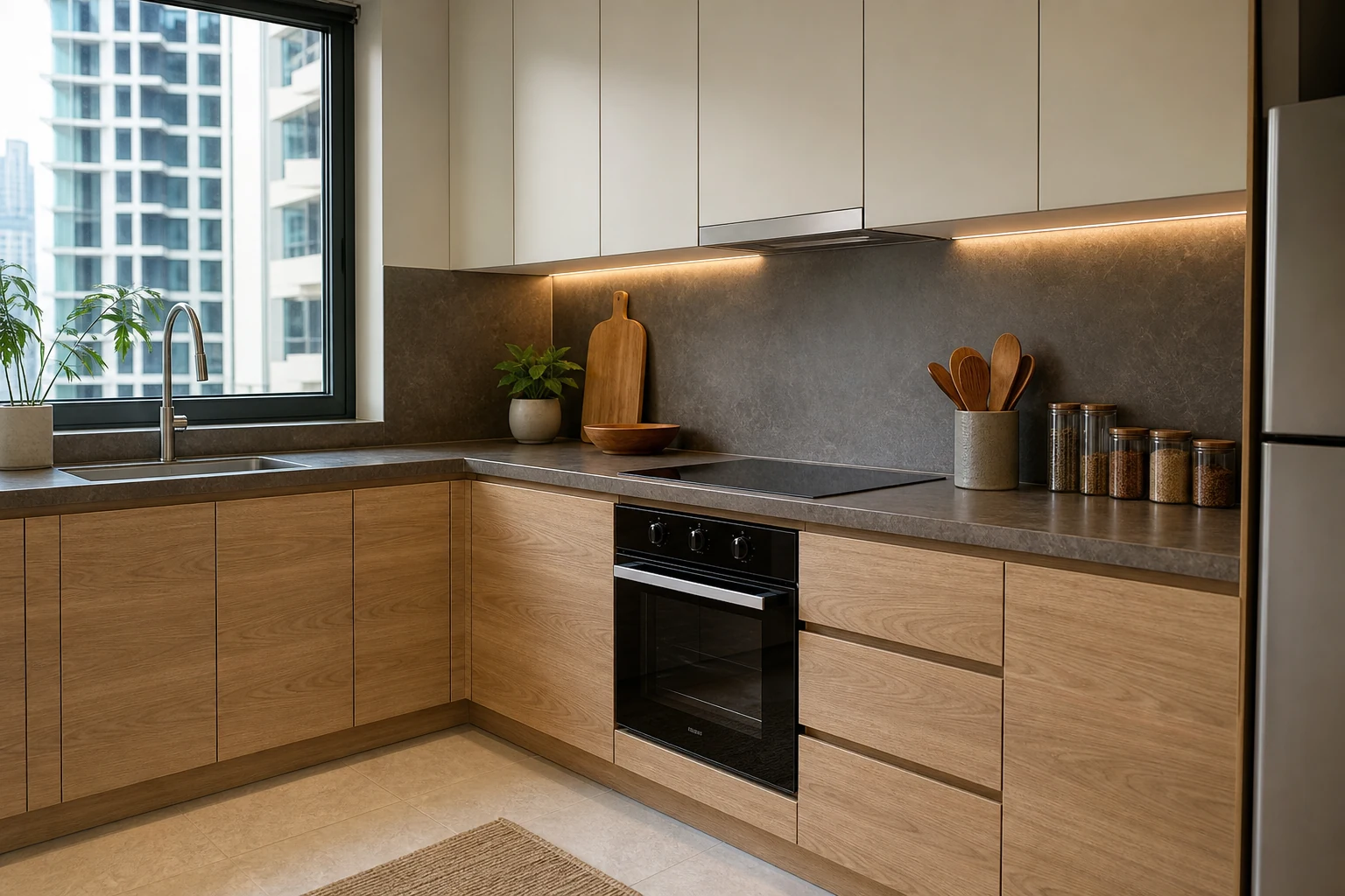 Light oak architectural vinyl kitchen wrapping